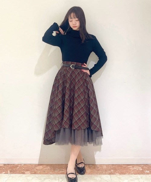 an another angelus（アンアナザーアンジェラス）の「【セットアップ対応】フロントチュールチェックフレアースカート（スカート・レディース・ライトブルー/ブラック×レッド・FREE）」の4枚目の写真