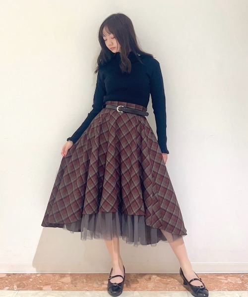 an another angelus（アンアナザーアンジェラス）の「【セットアップ対応】フロントチュールチェックフレアースカート（スカート・レディース・ライトブルー/ブラック×レッド・FREE）」の5枚目の写真