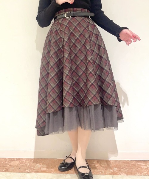 an another angelus（アンアナザーアンジェラス）の「【セットアップ対応】フロントチュールチェックフレアースカート（スカート・レディース・ライトブルー/ブラック×レッド・FREE）」の6枚目の写真