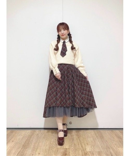 an another angelus（アンアナザーアンジェラス）の「【セットアップ対応】フロントチュールチェックフレアースカート（スカート・レディース・ライトブルー/ブラック×レッド・FREE）」の13枚目の写真