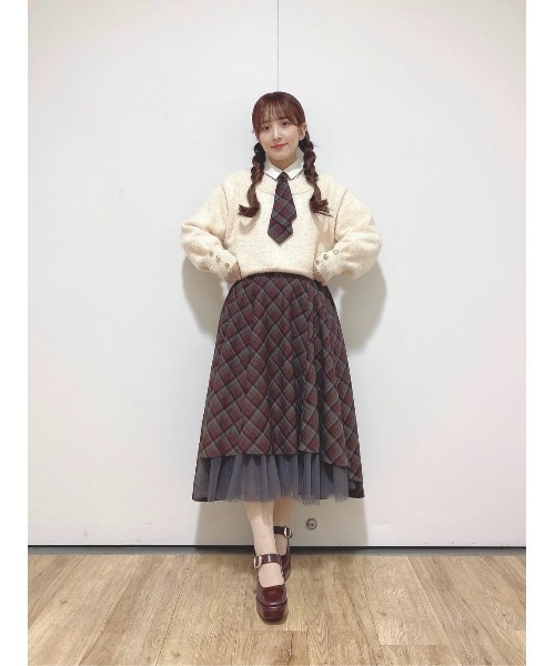 an another angelus（アンアナザーアンジェラス）の「【セットアップ対応】フロントチュールチェックフレアースカート（スカート・レディース・ライトブルー/ブラック×レッド・FREE）」の14枚目の写真