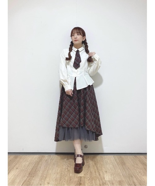 an another angelus（アンアナザーアンジェラス）の「【セットアップ対応】フロントチュールチェックフレアースカート（スカート・レディース・ライトブルー/ブラック×レッド・FREE）」の15枚目の写真