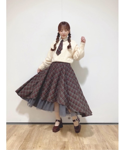 an another angelus（アンアナザーアンジェラス）の「【セットアップ対応】フロントチュールチェックフレアースカート（スカート・レディース・ライトブルー/ブラック×レッド・FREE）」の12枚目の写真