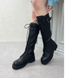 ORiental TRaffic（オリエンタルトラフィック）の「＼ あったか ／【 厚底 】ストレッチ サイド ベルト レースアップ ロングブーツ /55501 防寒 裏起毛（ブーツ）」