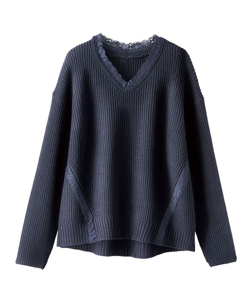 BELLUNA PLUS(ベルーナ)の「レース使いあぜ編ニットプルオーバー(ニット/セーター・レディース・イエロー/ネイビー/杢グレー・MEDIUM/LARGE/X-LARGE)」の7枚目の写真
