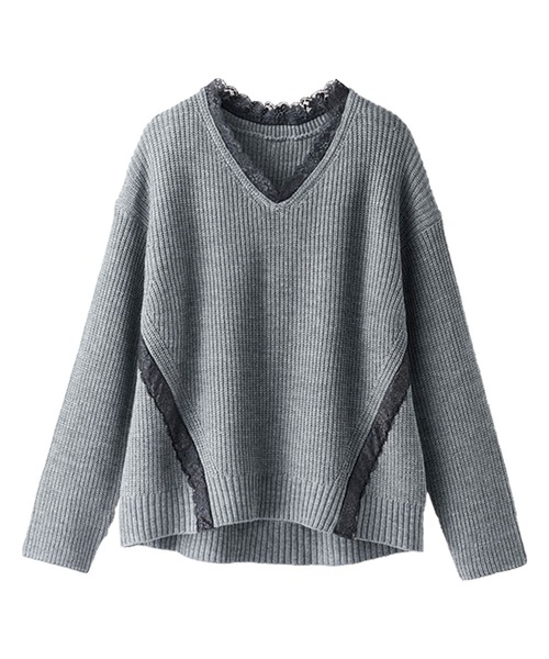 BELLUNA PLUS(ベルーナ)の「レース使いあぜ編ニットプルオーバー(ニット/セーター・レディース・イエロー/ネイビー/杢グレー・MEDIUM/LARGE/X-LARGE)」の8枚目の写真