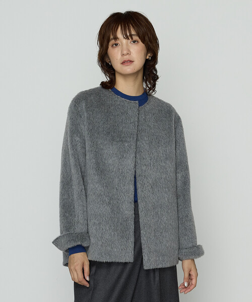 K.T KIYOKO TAKASE（キヨコタカセ）の「アルパカシャギー ノーカラージャコット（その他アウター・レディース・ライトグレー/チャコール・9号）」の5枚目の写真