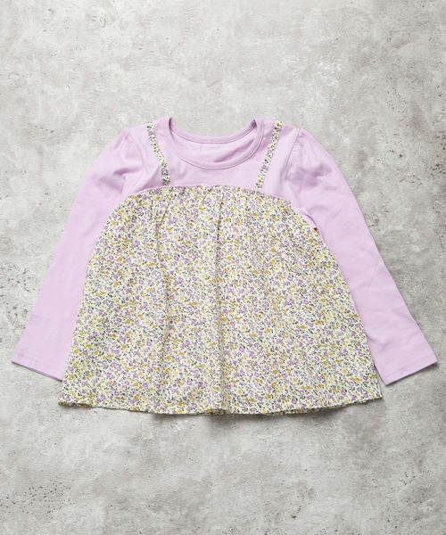 la poche biscuit（ラポシェビスキュイ）の「【一枚でかわいい】ふんわりキャミドッキング長袖T（Tシャツ/カットソー・キッズ・ラベンダー/ライトピンク/ブラック/レッド・120/110/100/90/80/130）」の2枚目の写真