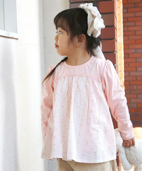 la poche biscuit（ラポシェビスキュイ）の「【一枚でかわいい】ふんわりキャミドッキング長袖T（Tシャツ/カットソー・キッズ・ラベンダー/ライトピンク/ブラック/レッド・120/110/100/90/80/130）」の3枚目の写真