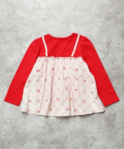 la poche biscuit（ラポシェビスキュイ）の「【一枚でかわいい】ふんわりキャミドッキング長袖T（Tシャツ/カットソー・キッズ・ラベンダー/ライトピンク/ブラック/レッド・120/110/100/90/80/130）」の6枚目の写真