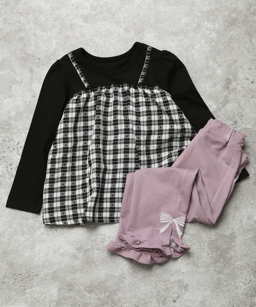 la poche biscuit（ラポシェビスキュイ）の「【一枚でかわいい】ふんわりキャミドッキング長袖T（Tシャツ/カットソー・キッズ・ラベンダー/ライトピンク/ブラック/レッド・120/110/100/90/80/130）」の5枚目の写真