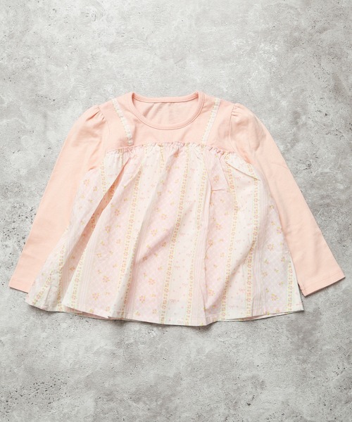 la poche biscuit（ラポシェビスキュイ）の「【一枚でかわいい】ふんわりキャミドッキング長袖T（Tシャツ/カットソー・キッズ・ラベンダー/ライトピンク/ブラック/レッド・120/110/100/90/80/130）」の16枚目の写真