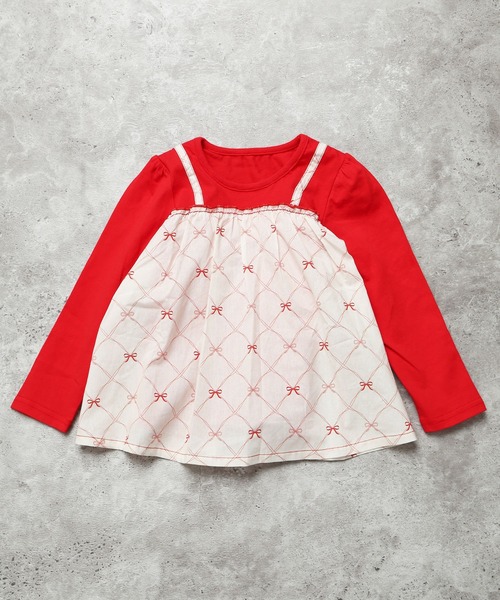 la poche biscuit（ラポシェビスキュイ）の「【一枚でかわいい】ふんわりキャミドッキング長袖T（Tシャツ/カットソー・キッズ・ラベンダー/ライトピンク/ブラック/レッド・120/110/100/90/80/130）」の17枚目の写真