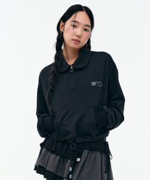 TUOMIO（トゥオミオ）の「ROUND COLLAR STRING TOP [BLACK]（ナイロンジャケット）」