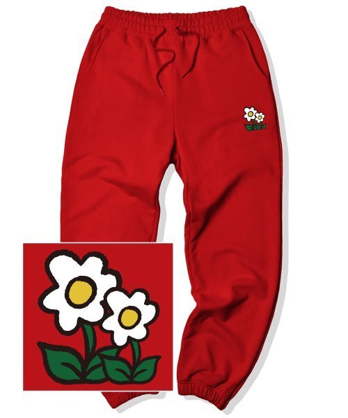 TRIPSHION(トリップション)の「DOUBLE FLOWER LOGO ジョガースウェットパンツ - レッド(スウェットパンツ・メンズ・その他・MEDIUM/LARGE/X-LARGE)」の1枚目の写真