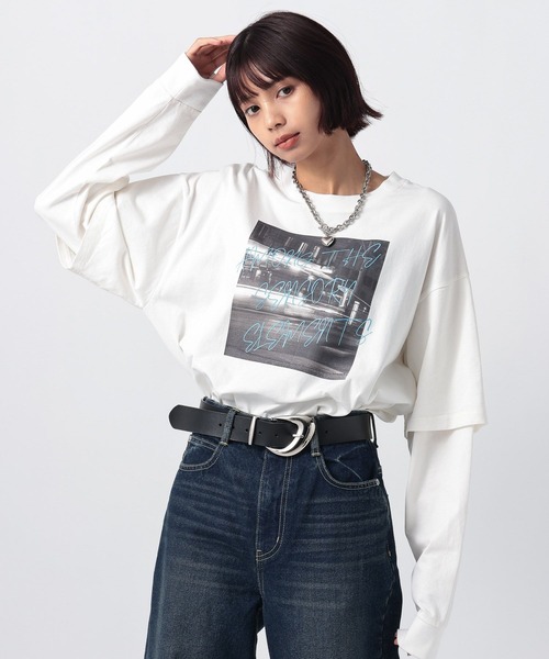 PAGEBOY（ページボーイ）の「ネオンロゴレイヤードロンＴ（Tシャツ/カットソー・レディース・ベージュ/オフホワイト/ブラック・FREE）」の7枚目の写真