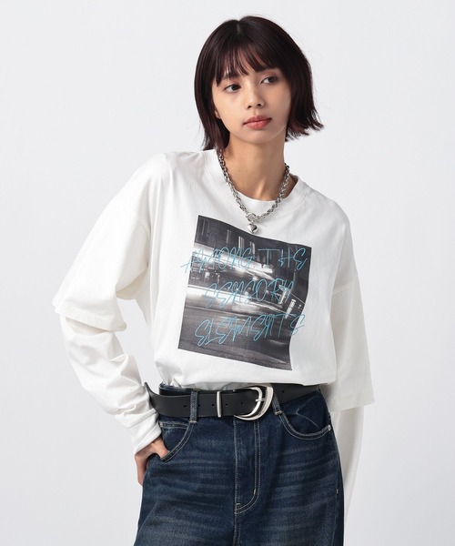 PAGEBOY（ページボーイ）の「ネオンロゴレイヤードロンＴ（Tシャツ/カットソー・レディース・ベージュ/オフホワイト/ブラック・FREE）」の6枚目の写真