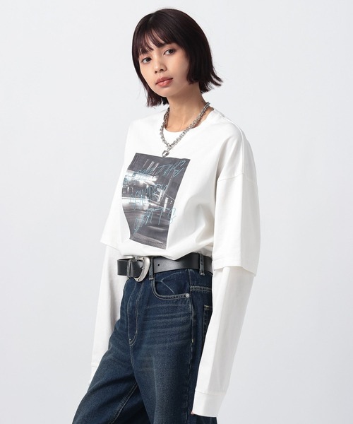 PAGEBOY（ページボーイ）の「ネオンロゴレイヤードロンＴ（Tシャツ/カットソー・レディース・ベージュ/オフホワイト/ブラック・FREE）」の5枚目の写真