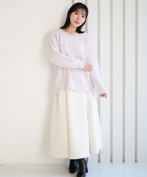 Ruwan yu(ルワンユー)の「パネル切替キルティングロングフレアスカート【大きいサイズ対応】(スカート・レディース・アイボリー・L/LL/3L/4L)」の2枚目の写真