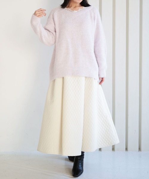 Ruwan yu(ルワンユー)の「パネル切替キルティングロングフレアスカート【大きいサイズ対応】(スカート・レディース・アイボリー・L/LL/3L/4L)」の7枚目の写真