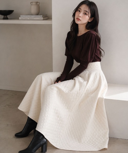 Ruwan yu(ルワンユー)の「パネル切替キルティングロングフレアスカート【大きいサイズ対応】(スカート・レディース・アイボリー・L/LL/3L/4L)」の19枚目の写真
