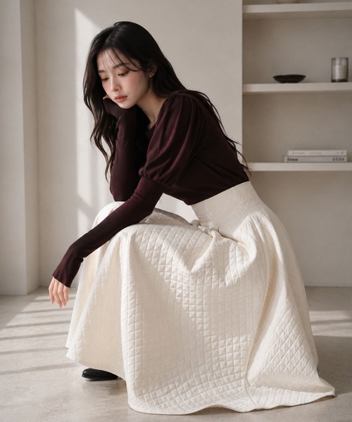 Ruwan yu(ルワンユー)の「パネル切替キルティングロングフレアスカート【大きいサイズ対応】(スカート・レディース・アイボリー・L/LL/3L/4L)」の16枚目の写真