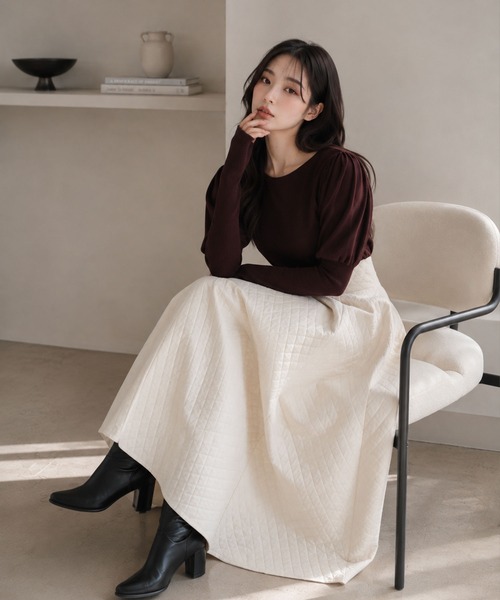 Ruwan yu(ルワンユー)の「パネル切替キルティングロングフレアスカート【大きいサイズ対応】(スカート・レディース・アイボリー・L/LL/3L/4L)」の15枚目の写真