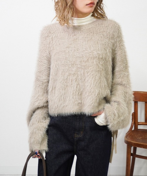 gossara（ゴサラ）の「裾リボンワイドニットPO（ニット/セーター・レディース・ブラウン/チャコール/グレイッシュベージュ・FREE）」の3枚目の写真