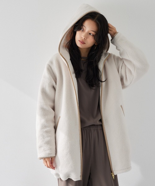 BARNYARDSTORM（バンヤードストーム）の「BARNYARDSTORM /  ボアフーディーコート（その他アウター・レディース・オフホワイト/チャコール/ベージュ・FREE）」の2枚目の写真
