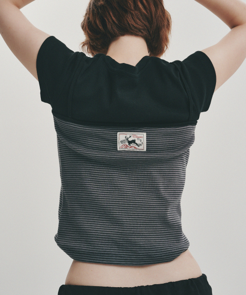 DEARMYDEER（ディアマイディア）の「ラベルディテールストライプスリーブレス（チャコール）（Tシャツ/カットソー・レディース・その他・FREE）」の3枚目の写真