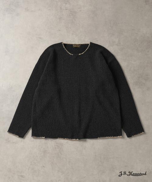 JOURNAL STANDARD J.S HOMESTEAD（ジャーナルスタンダードホームステッド）の「J.S.Homestead / ブランケット ステッチ リブ ニット（ニット/セーター・メンズ・ブラック系その他/アイボリー/ブルー系その他・MEDIUM/LARGE）」の2枚目の写真