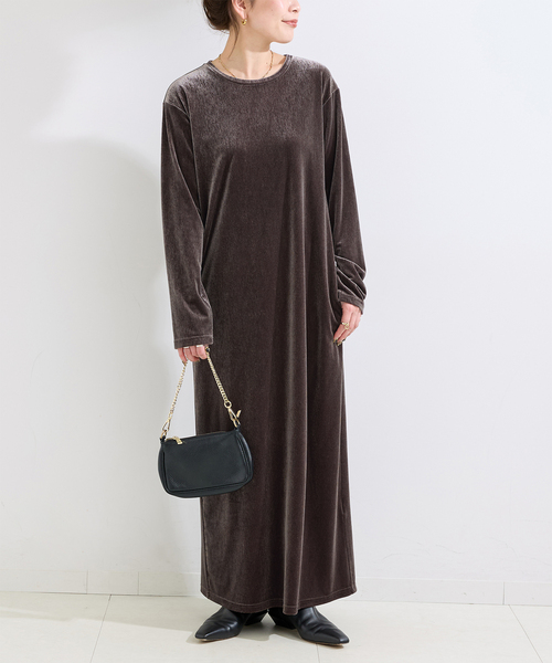 手洗い可 / クレープベロア L/S ワンピース（ワンピース）｜B.C STOCK