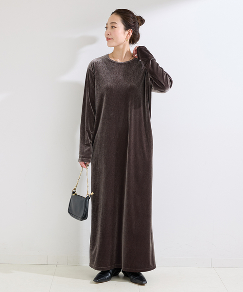 手洗い可 / クレープベロア L/S ワンピース（ワンピース）｜B.C STOCK