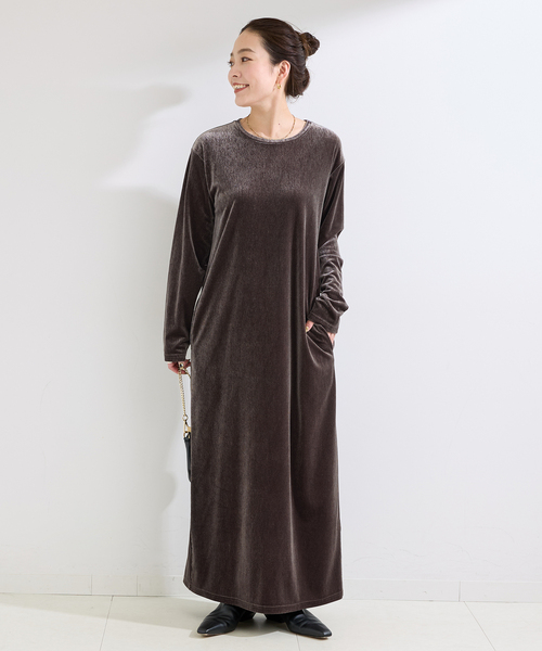 手洗い可 / クレープベロア L/S ワンピース（ワンピース）｜B.C STOCK