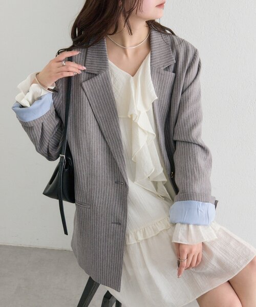 ストライプテーラードジャケット（テーラードジャケット）｜mystic