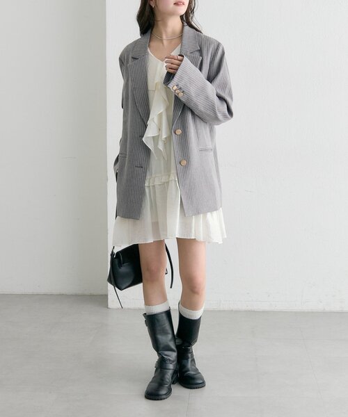 mystic（ミスティック）の「ストライプテーラードジャケット（テーラードジャケット・レディース・グレー/ベージュ・FREE）」の8枚目の写真