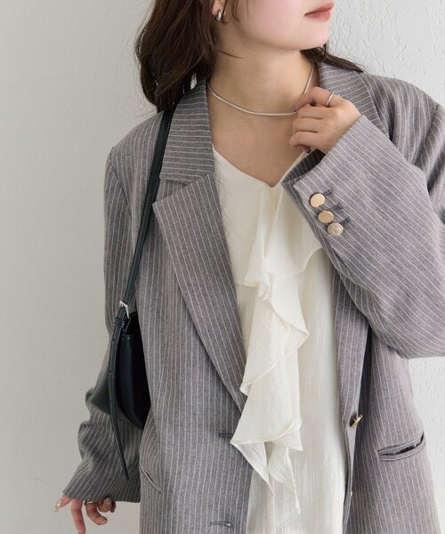 mystic（ミスティック）の「ストライプテーラードジャケット（テーラードジャケット・レディース・グレー/ベージュ・FREE）」の10枚目の写真