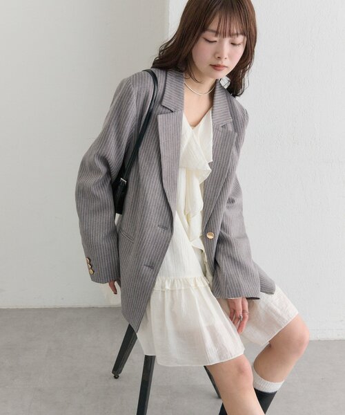 mystic（ミスティック）の「ストライプテーラードジャケット（テーラードジャケット・レディース・グレー/ベージュ・FREE）」の15枚目の写真