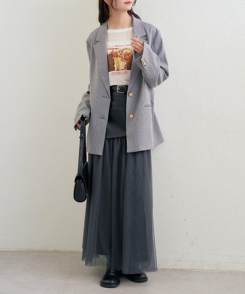 mystic（ミスティック）の「ストライプテーラードジャケット（テーラードジャケット・レディース・グレー/ベージュ・FREE）」の19枚目の写真