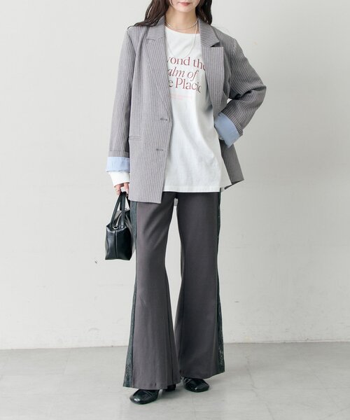 mystic（ミスティック）の「ストライプテーラードジャケット（テーラードジャケット・レディース・グレー/ベージュ・FREE）」の21枚目の写真