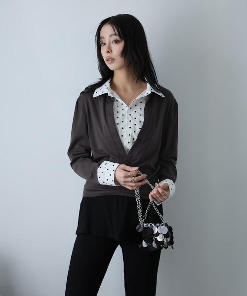 Ulysses(ユリシス)の「ドットシャツフェイクレイヤードトップス(Tシャツ/カットソー・レディース・グレー・M/S)」の8枚目の写真
