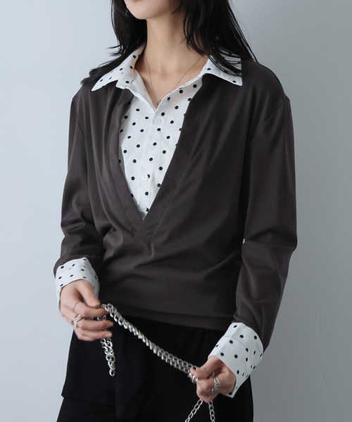Ulysses(ユリシス)の「ドットシャツフェイクレイヤードトップス(Tシャツ/カットソー・レディース・グレー・M/S)」の22枚目の写真