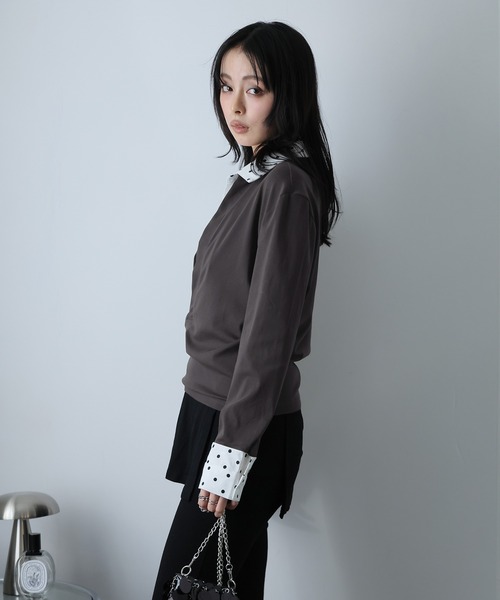 Ulysses(ユリシス)の「ドットシャツフェイクレイヤードトップス(Tシャツ/カットソー・レディース・グレー・M/S)」の10枚目の写真