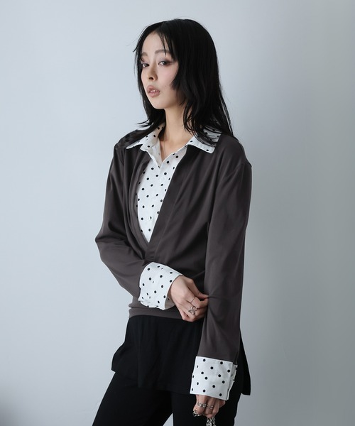 Ulysses(ユリシス)の「ドットシャツフェイクレイヤードトップス(Tシャツ/カットソー・レディース・グレー・M/S)」の11枚目の写真