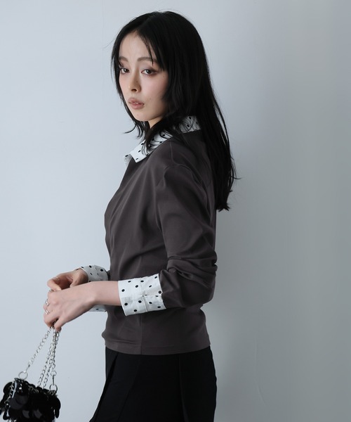 Ulysses(ユリシス)の「ドットシャツフェイクレイヤードトップス(Tシャツ/カットソー・レディース・グレー・M/S)」の12枚目の写真