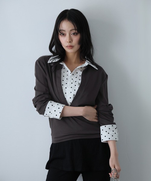Ulysses(ユリシス)の「ドットシャツフェイクレイヤードトップス(Tシャツ/カットソー・レディース・グレー・M/S)」の14枚目の写真