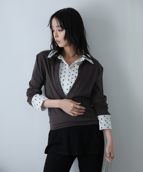 Ulysses(ユリシス)の「ドットシャツフェイクレイヤードトップス(Tシャツ/カットソー・レディース・グレー・M/S)」の15枚目の写真
