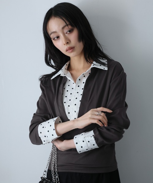 Ulysses(ユリシス)の「ドットシャツフェイクレイヤードトップス(Tシャツ/カットソー・レディース・グレー・M/S)」の16枚目の写真