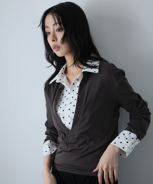 Ulysses(ユリシス)の「ドットシャツフェイクレイヤードトップス(Tシャツ/カットソー・レディース・グレー・M/S)」の17枚目の写真