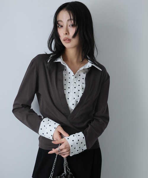 Ulysses(ユリシス)の「ドットシャツフェイクレイヤードトップス(Tシャツ/カットソー・レディース・グレー・M/S)」の20枚目の写真